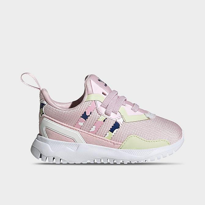 Right view of Girls' Toddler adidas Originals Flex Casual Shoes in Clear Pink/Cloud White/Almost Lime Click to zoom