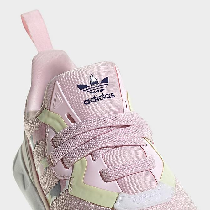 Front view of Girls' Toddler adidas Originals Flex Casual Shoes in Clear Pink/Cloud White/Almost Lime Click to zoom