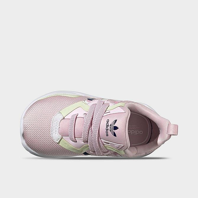 Back view of Girls' Toddler adidas Originals Flex Casual Shoes in Clear Pink/Cloud White/Almost Lime Click to zoom