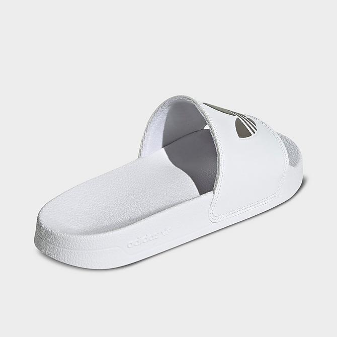 Left view of Women's adidas Adilette Lite Slide Sandals in Cloud White/Cloud White/Matte Silver Click to zoom