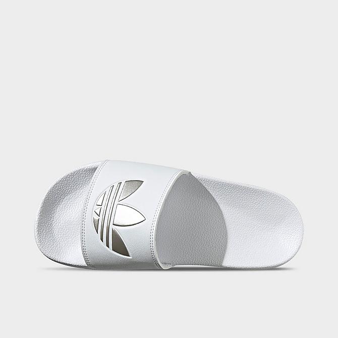 Back view of Women's adidas Adilette Lite Slide Sandals in Cloud White/Cloud White/Matte Silver Click to zoom