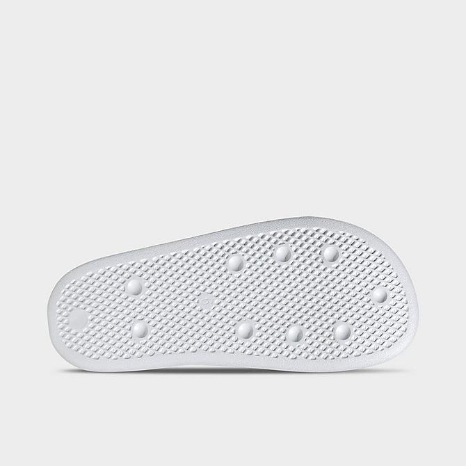 Bottom view of Women's adidas Adilette Lite Slide Sandals in Cloud White/Cloud White/Matte Silver Click to zoom