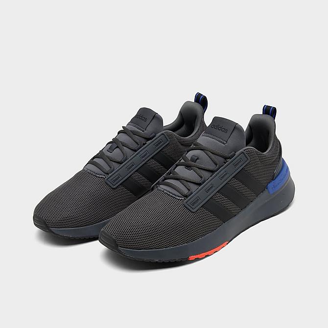 Three Quarter view of Men's adidas Essentials Racer TR21 Running Shoes in Grey/Black/Sonic Ink Click to zoom