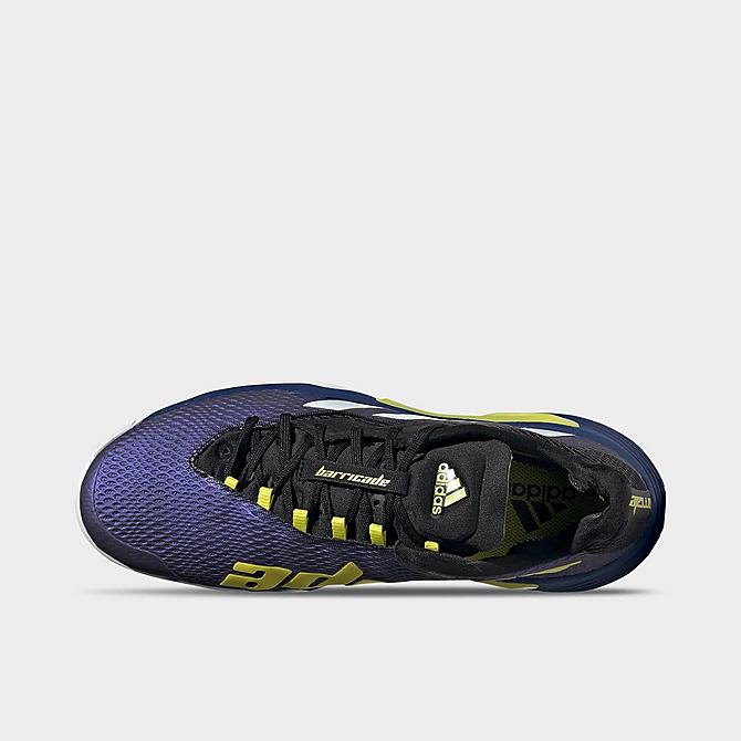Back view of Men's adidas Barricade Tokyo Tennis Shoes in Blue Metallic/Acid Yellow/Victory Blue Click to zoom