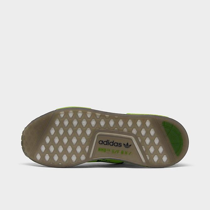 Bottom view of Men's adidas Originals x NASA NMD R1 Spectoo Casual Shoes in Signal Green/Grey /Grey Click to zoom