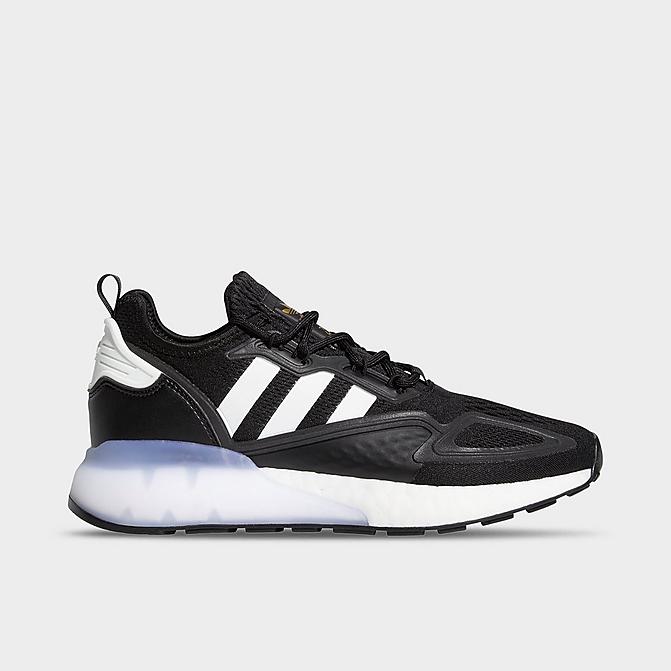 Right view of Women's adidas Originals ZX 2K BOOST Running Shoes in Black/White/Gold Metallic Click to zoom
