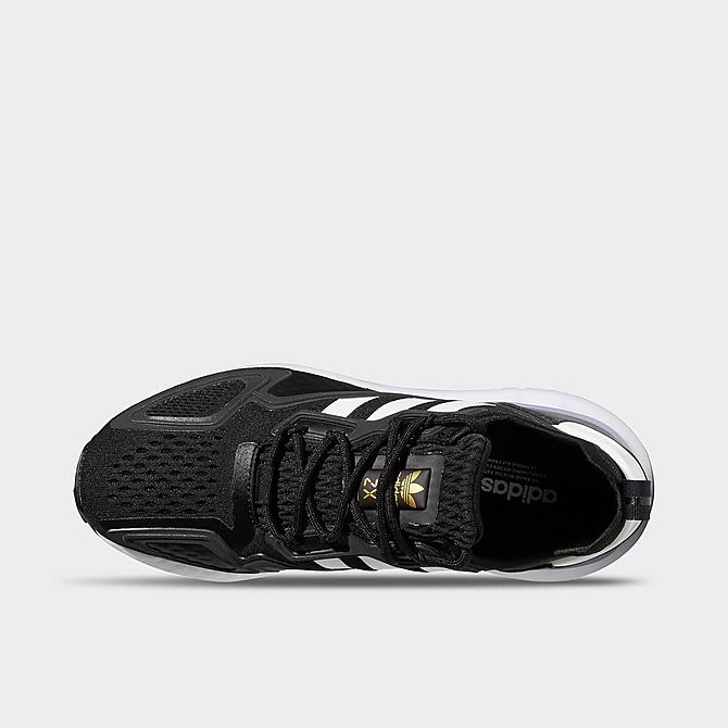 Back view of Women's adidas Originals ZX 2K BOOST Running Shoes in Black/White/Gold Metallic Click to zoom