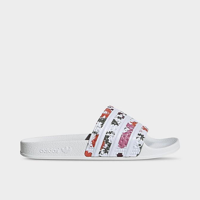 Right view of Women's adidas Adilette Slide Sandals in White/White/White Click to zoom