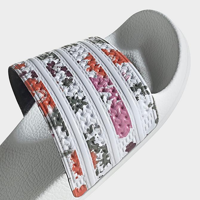 Front view of Women's adidas Adilette Slide Sandals in White/White/White Click to zoom