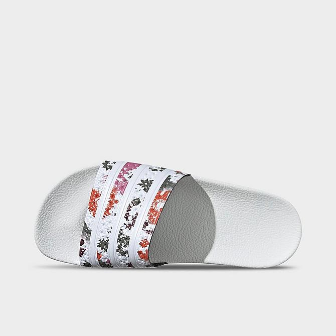 Back view of Women's adidas Adilette Slide Sandals in White/White/White Click to zoom