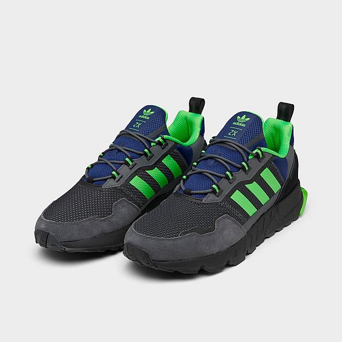 Three Quarter view of Men's adidas ZK 1K Boost Casual Shoes in Grey/Screaming Green/Black Click to zoom