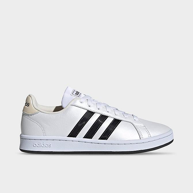 Right view of Women's adidas Originals Grand Court Casual Shoes in White/Carbon/Wonder White Click to zoom
