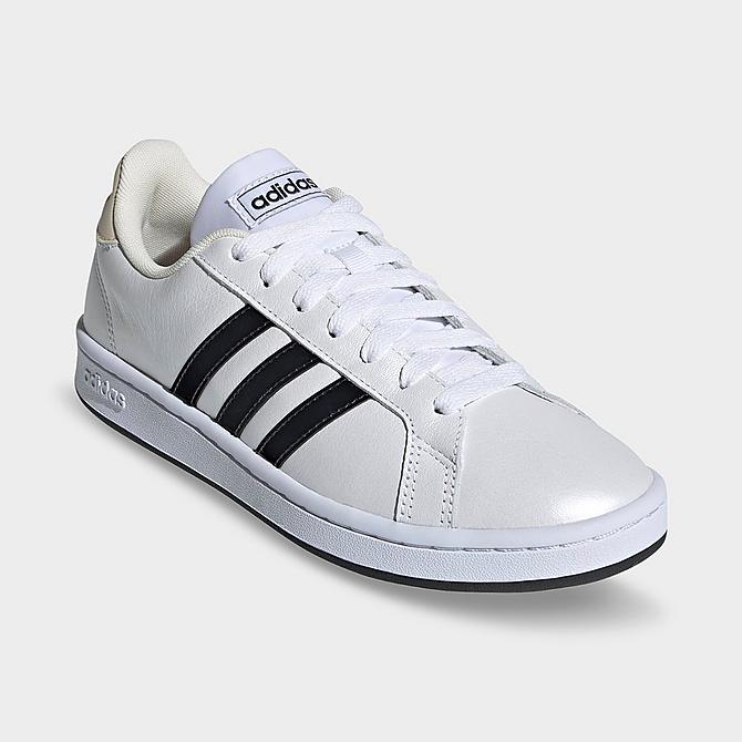 Three Quarter view of Women's adidas Originals Grand Court Casual Shoes in White/Carbon/Wonder White Click to zoom