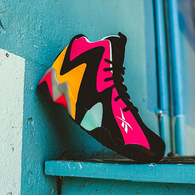 Front view of Men's Reebok Hurrikaze II Basketball Shoes in Black/Pink/Solar Gold Click to zoom