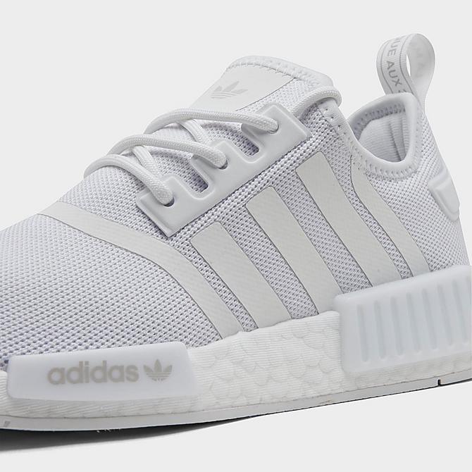 Front view of Big Kids' adidas Originals NMD_R1 Refined Primeblue Casual Shoes in White/White/Grey One Click to zoom