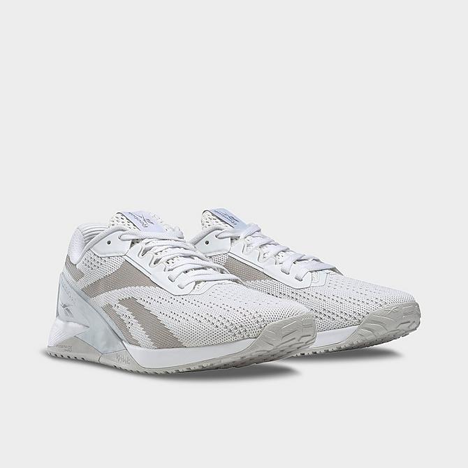 Three Quarter view of Women's Reebok Nano X1 Cross Training Shoes in Footwear White/Footwear White/Pure Grey Click to zoom