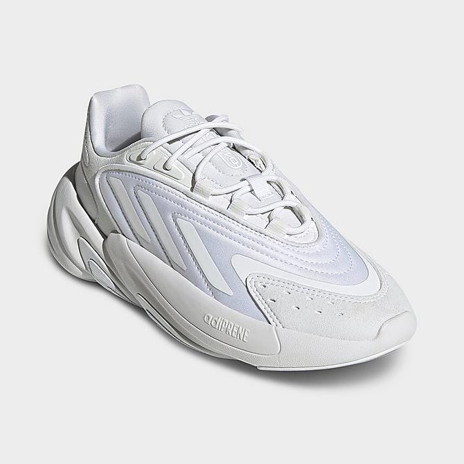 Three Quarter view of Big Kids' adidas Originals Ozelia Casual Shoes in White/White/White Click to zoom