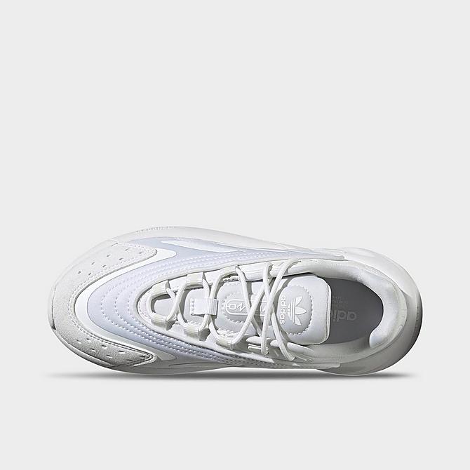 Back view of Big Kids' adidas Originals Ozelia Casual Shoes in White/White/White Click to zoom