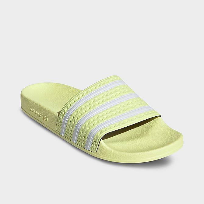 Three Quarter view of Men's adidas Originals Adilette Print Slide Sandals in Pulse Yellow/White/Pulse Yellow Click to zoom