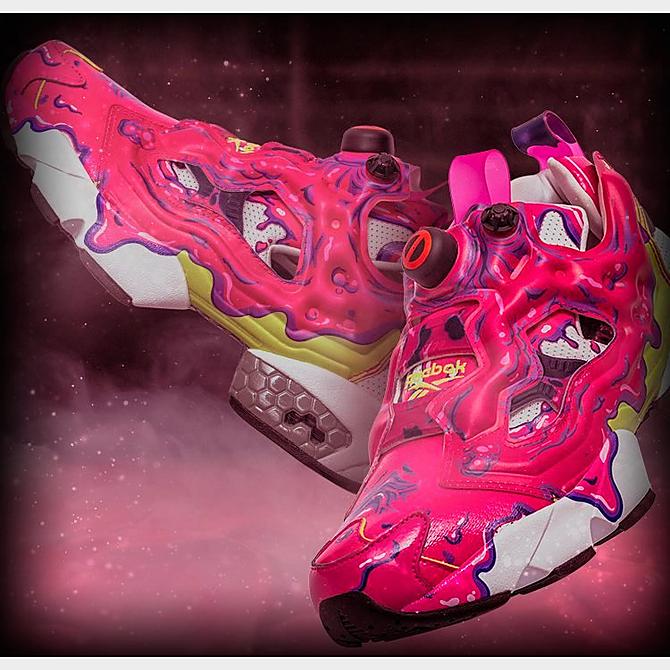 Front view of Men's Reebok x Ghostbusters Instapump Fury Casual Shoes in Proud Pink/White/Solar Yellow Click to zoom