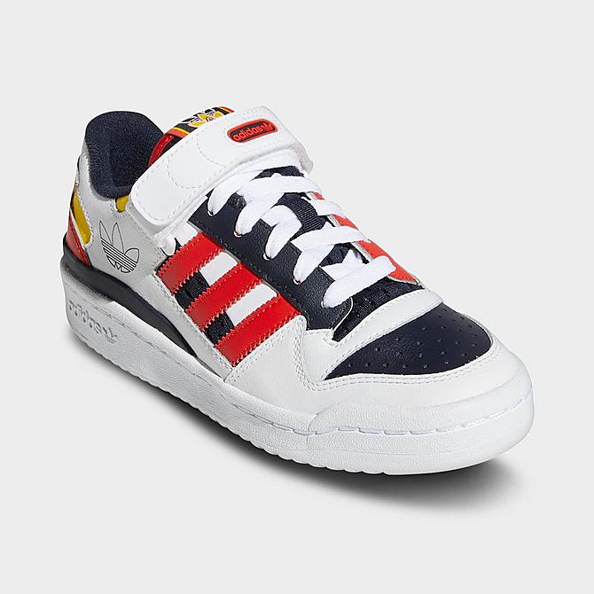 Three Quarter view of Big Kids’ adidas Originals x Monsters, Inc. Forum Low Casual Shoes in White/Legend Ink/Red Click to zoom