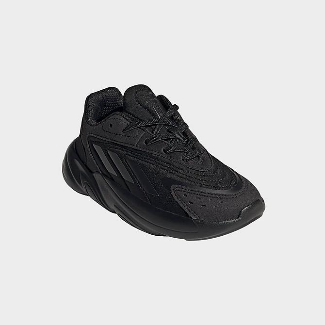 Three Quarter view of Little Kids' adidas Originals Ozelia Casual Shoes in Core Black/Core Black/Core Black Click to zoom