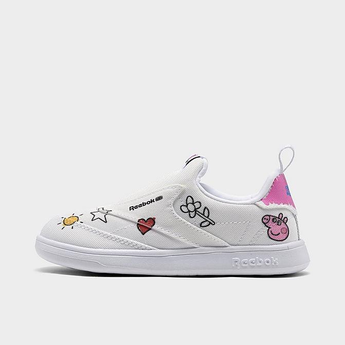 Right view of Girls' Toddler Reebok Peppa Pig Club C Slip-On 4 Casual Shoes in Footwear White/Core Black/Footwear White Click to zoom
