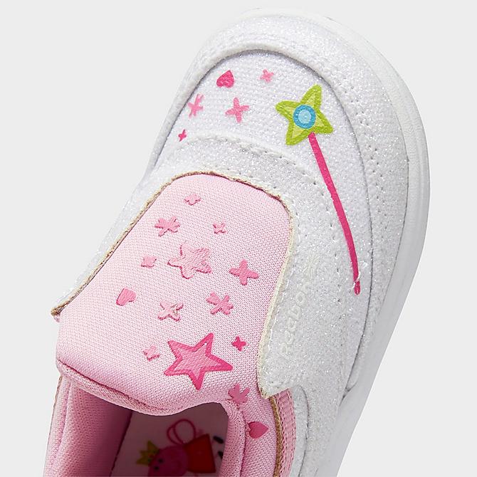 Front view of Girls' Toddler Reebok Classics Peppa Pig Club C 4 Slip-On Casual Shoes in Icono Pink/White/Cool Aloe Click to zoom