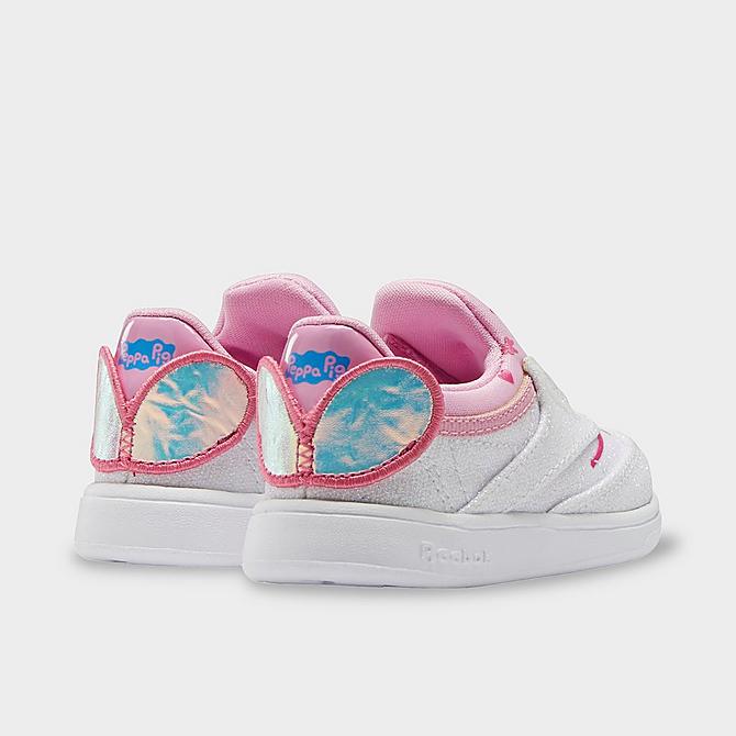 Left view of Girls' Toddler Reebok Classics Peppa Pig Club C 4 Slip-On Casual Shoes in Icono Pink/White/Cool Aloe Click to zoom