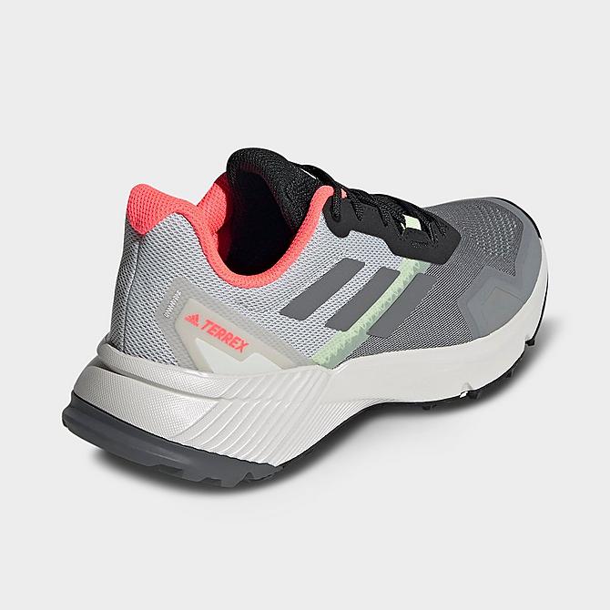 Left view of Women's adidas Terrex Soulstride Trail Running Shoes in Grey/Grey/Turbo Click to zoom