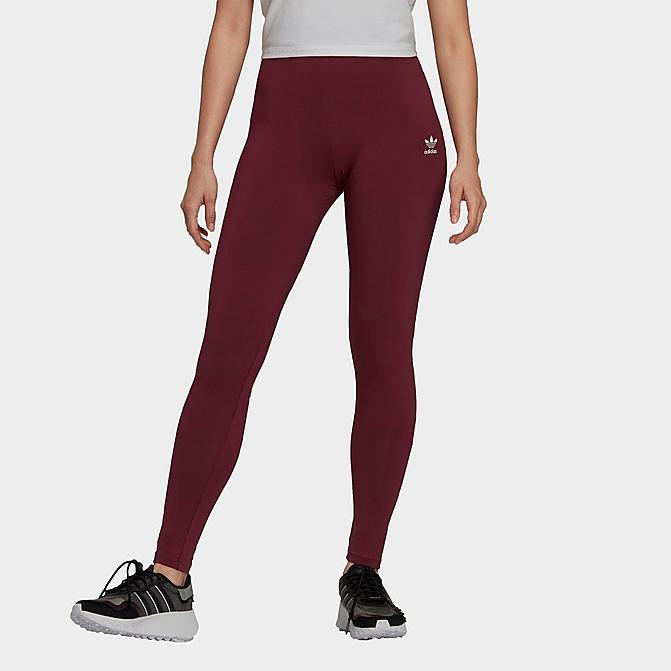 Front view of Women's adidas Originals LOUNGEWEAR Adicolor Essentials Tights in Victory Crimson Click to zoom