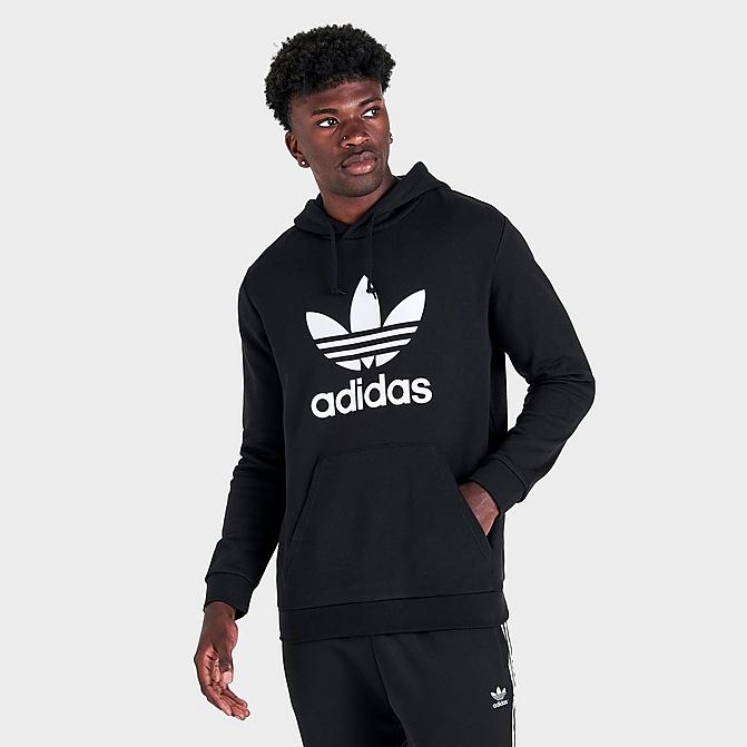 Front view of Men's adidas Adicolor Classics Trefoil Hoodie in Black/White Click to zoom