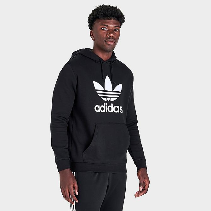 Back Left view of Men's adidas Adicolor Classics Trefoil Hoodie in Black/White Click to zoom