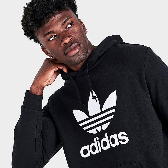 On Model 5 view of Men's adidas Adicolor Classics Trefoil Hoodie in Black/White Click to zoom