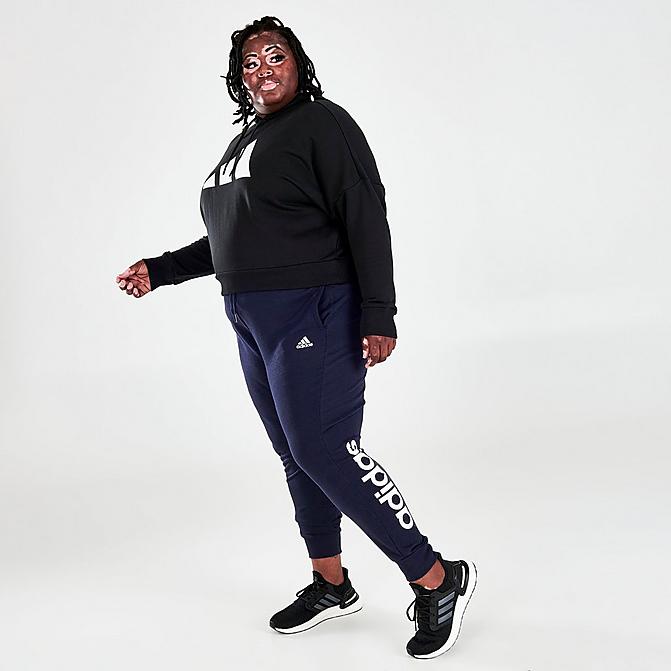 Front view of Women's adidas Essentials French Terry Logo Pants (Plus Size) in Legend Ink/White Click to zoom
