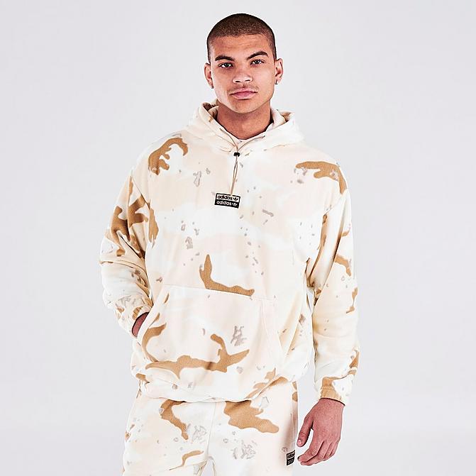 Front view of Men's adidas R.Y.V. Camo Fleece Hoodie in White/Khaki Click to zoom