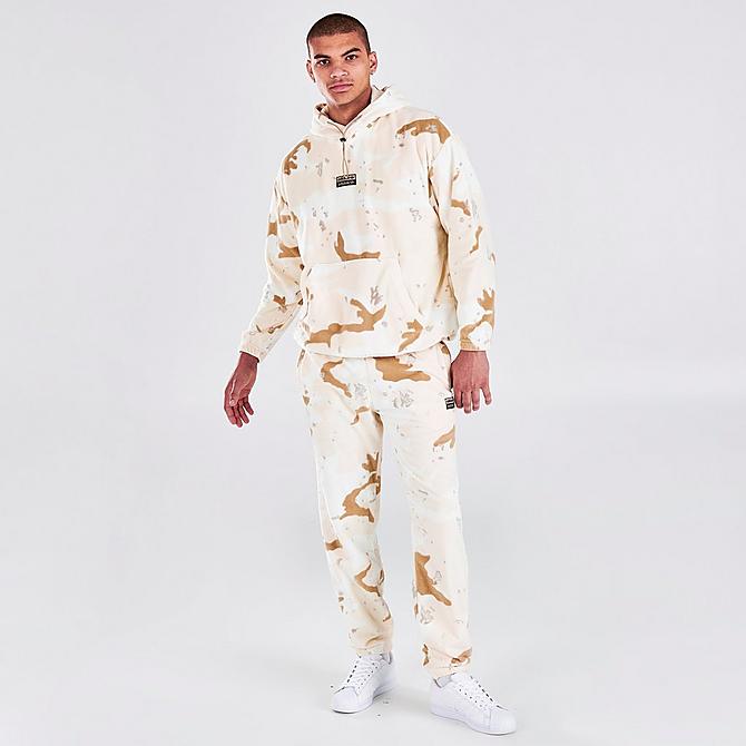 Front Three Quarter view of Men's adidas R.Y.V. Camo Fleece Hoodie in White/Khaki Click to zoom