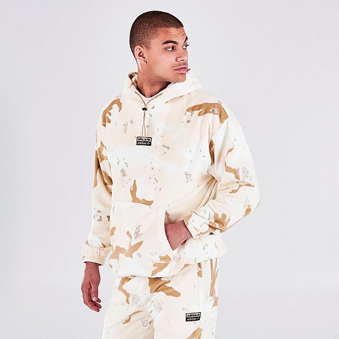 Back Left view of Men's adidas R.Y.V. Camo Fleece Hoodie in White/Khaki Click to zoom