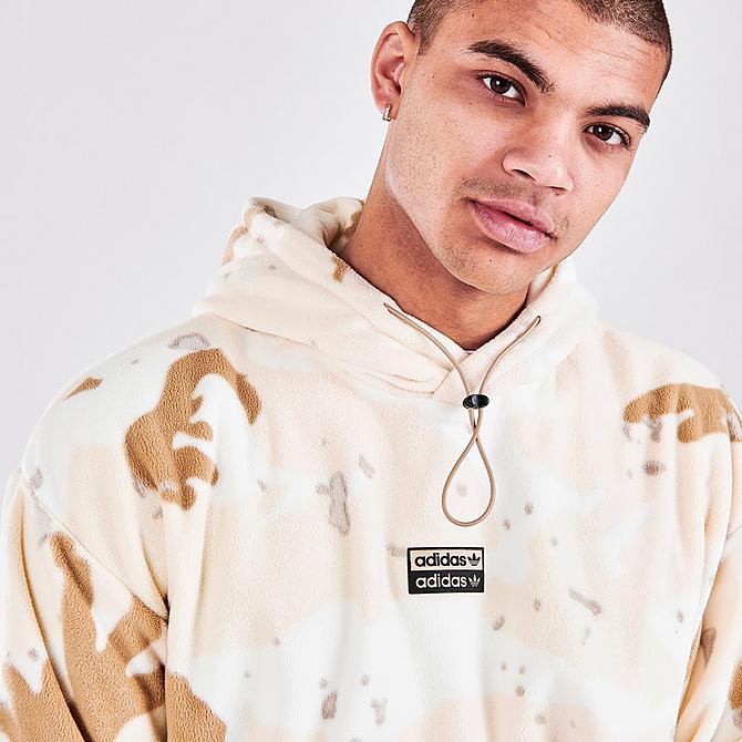 On Model 5 view of Men's adidas R.Y.V. Camo Fleece Hoodie in White/Khaki Click to zoom