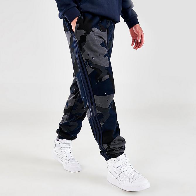 Back Left view of Men's adidas Originals 3-Stripes Camo Jogger Pants in Night Navy Click to zoom