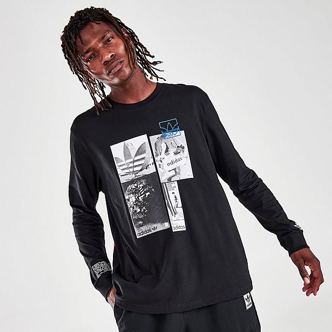 Back Left view of Men's adidas Originals Common Memory Long-Sleeve T-Shirt in Black Click to zoom