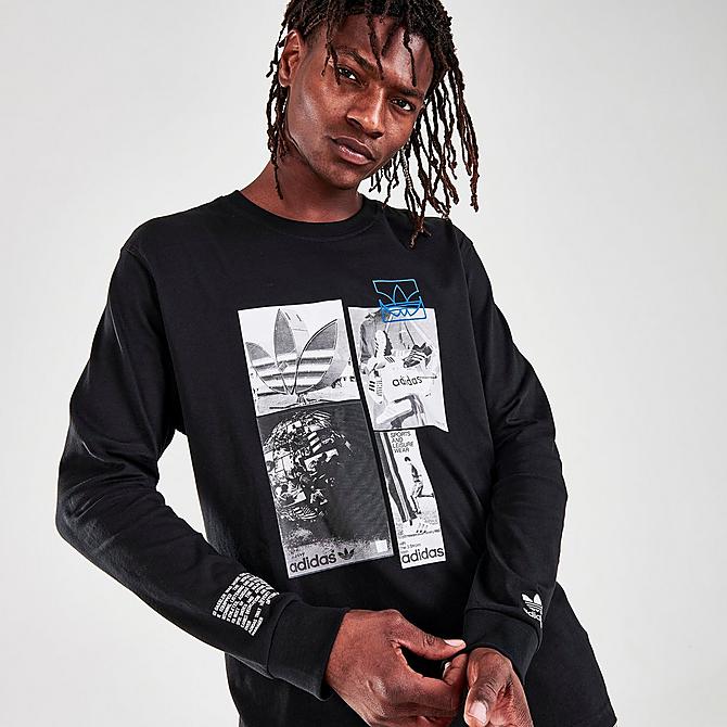 On Model 6 view of Men's adidas Originals Common Memory Long-Sleeve T-Shirt in Black Click to zoom