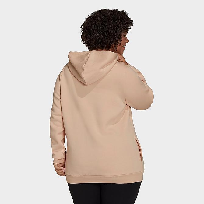 Back Left view of Women's adidas LOUNGEWEAR Essentials Logo Fleece Hoodie (Plus Size) in Halo Blush/White Click to zoom