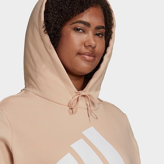 Back Right view of Women's adidas LOUNGEWEAR Essentials Logo Fleece Hoodie (Plus Size) in Halo Blush/White Click to zoom