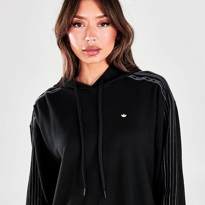 On Model 5 view of Women's adidas Originals Oversized Decadent Hoodie in Black Click to zoom