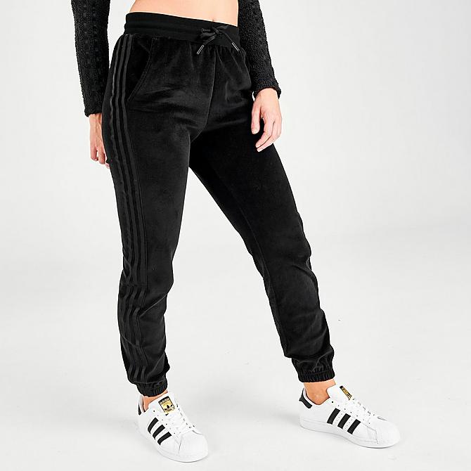 Back Left view of Women's adidas Originals Velour Slim Jogger Pants in Black Click to zoom