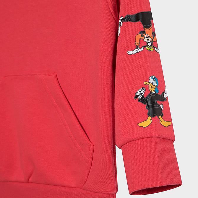 [angle] view of Girls' Infant and Toddler adidas Originals Disney Mickey and Friends Hoodie and Pants Set in Core Pink Click to zoom
