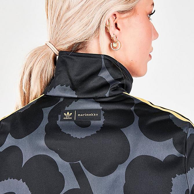 On Model 6 view of Women's adidas Originals x Marimekko Firebird Track Jacket in Black/Carbon Click to zoom