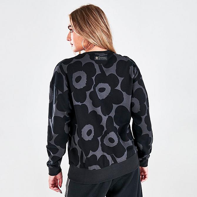 Back Right view of Women's adidas Originals x Marimekko Golden Trefoil Print Sweatshirt in Black/Carbon Click to zoom