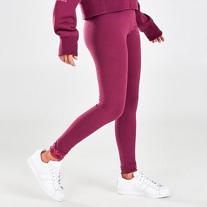 Back Left view of Women's adidas Originals Logo Play Leggings in Victory Crimson Click to zoom